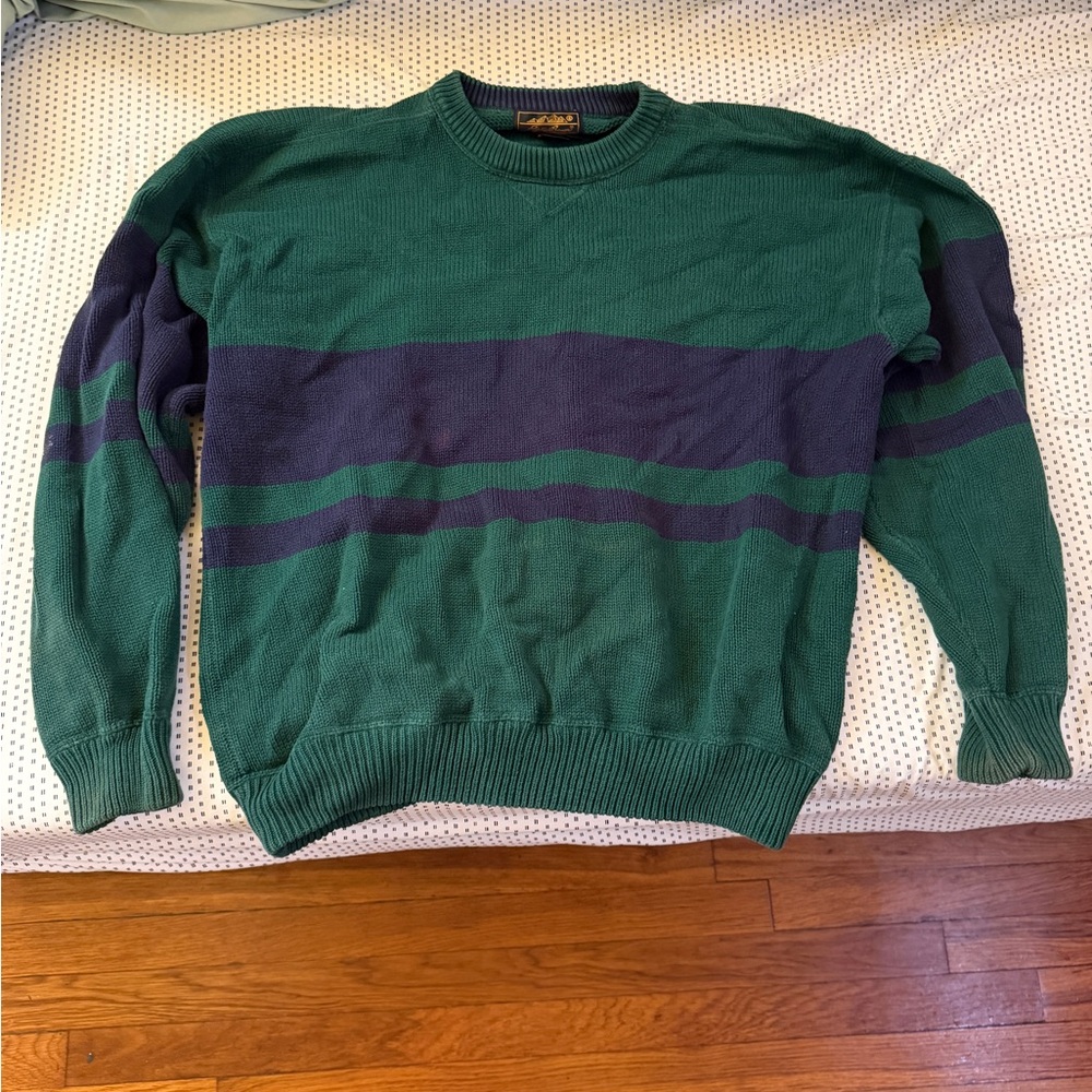 Eddie Bauer Green and Navy Striped Sweater